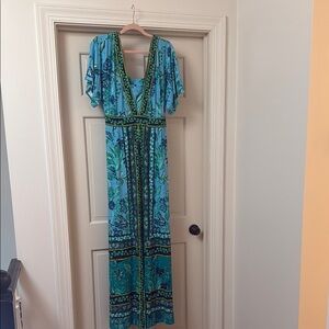 Lilly Pulitzer Blue and White Flutter Sleeve Maxi Sundress